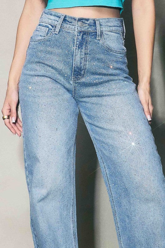 Rhinestones Jeans Wide Leg