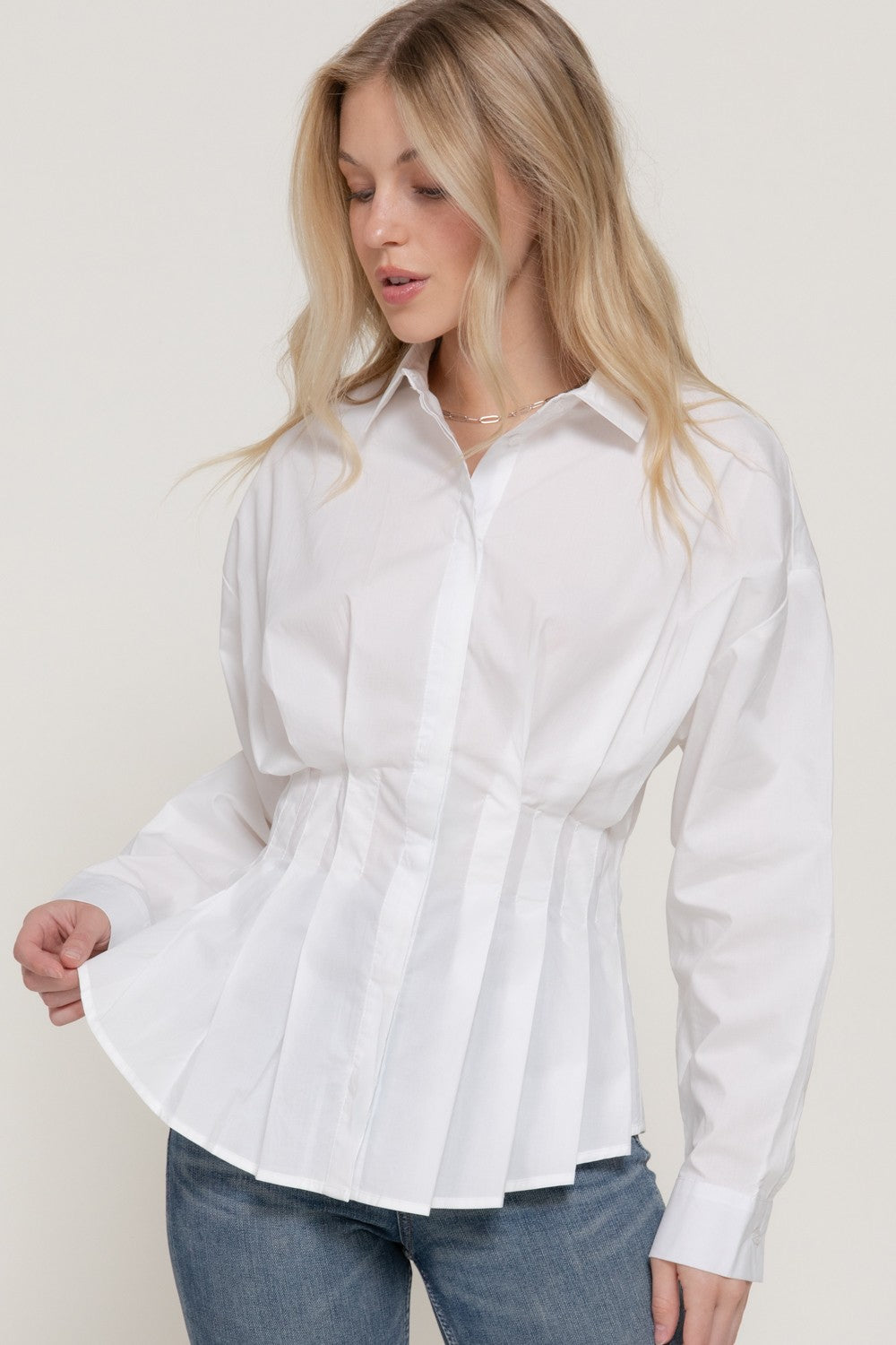 White Pleated Poplin Shirt