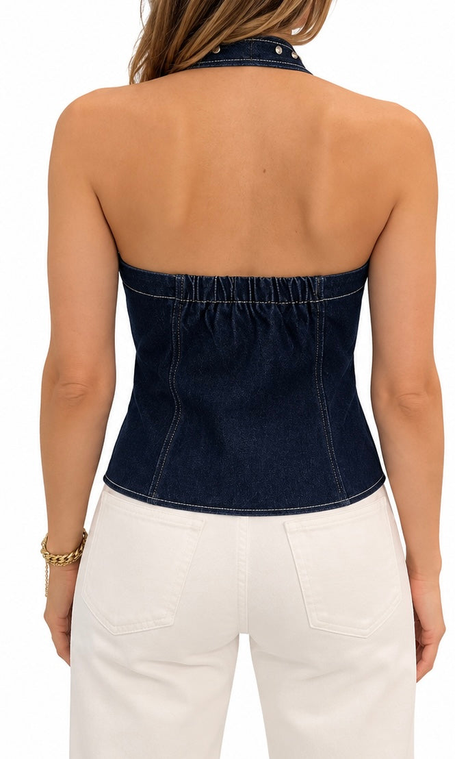 Studded Halter Denim Vest
