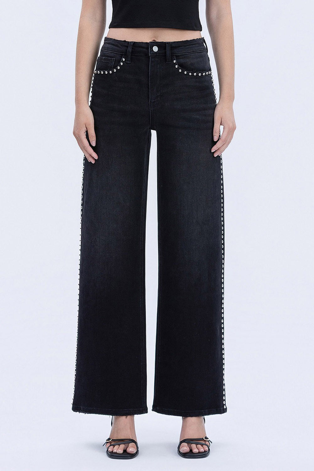 Black Beaded Washed Jeans