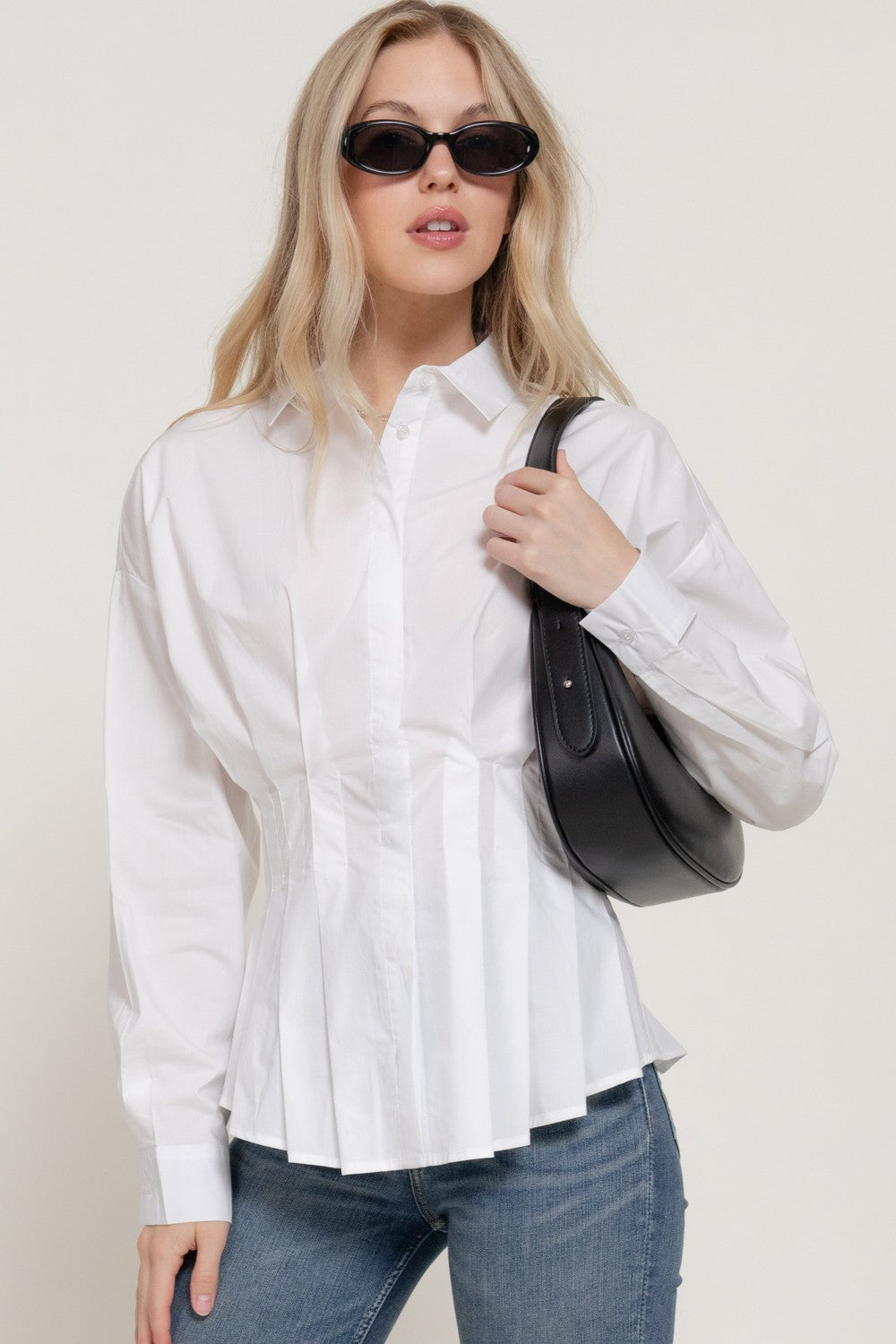 White Pleated Poplin Shirt