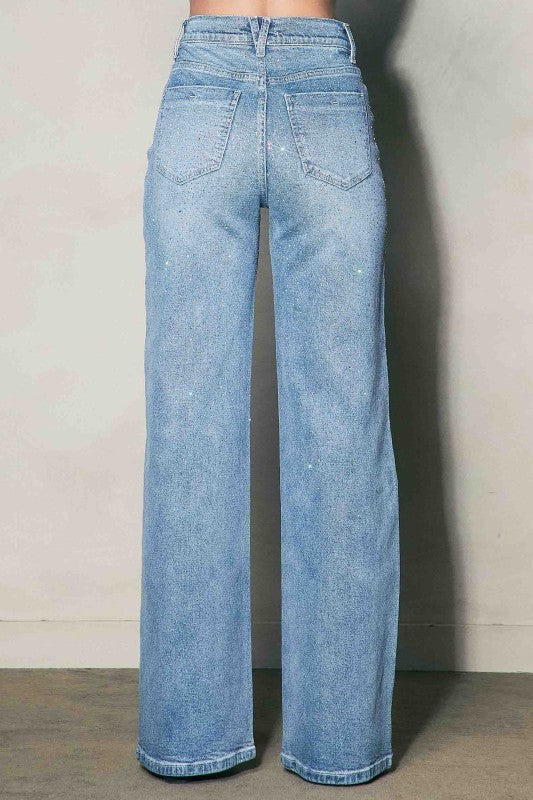 Rhinestones Jeans Wide Leg