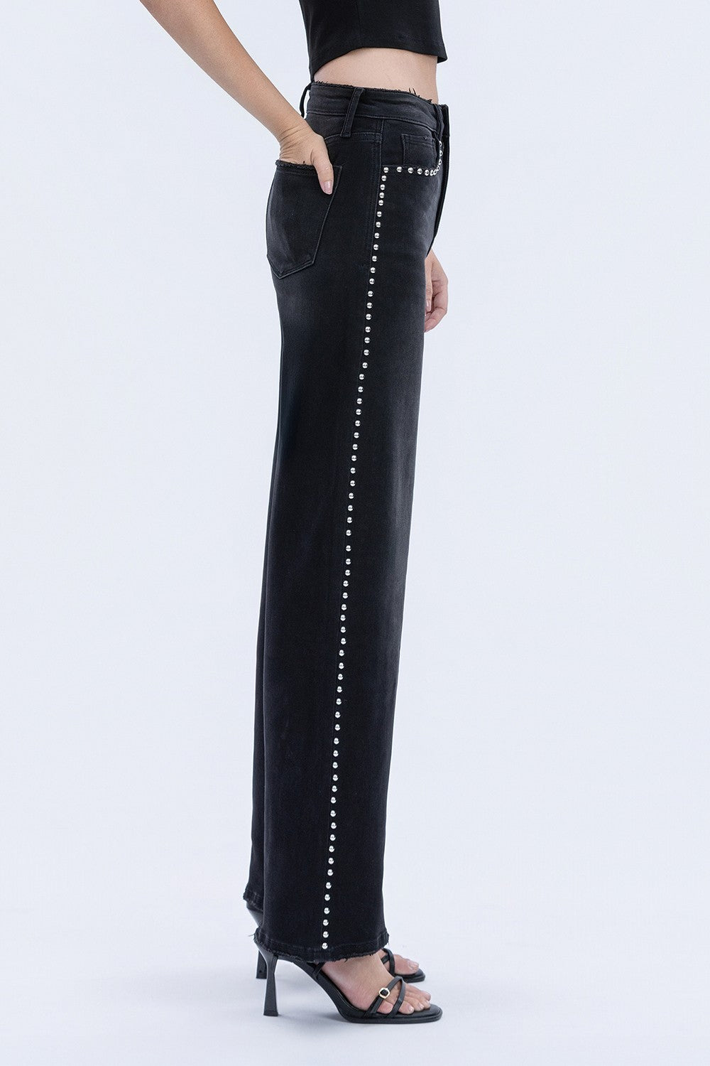 Black Beaded Washed Jeans